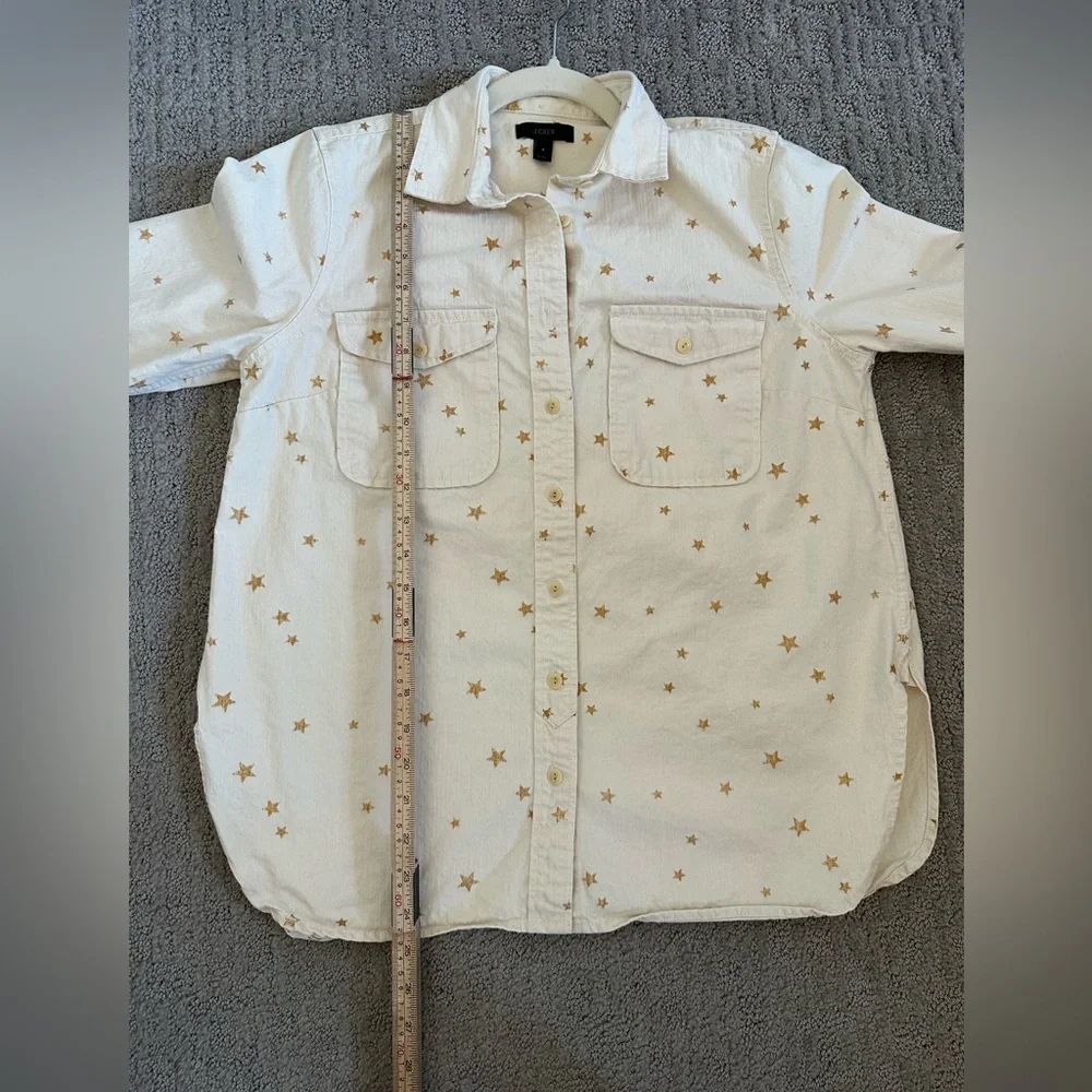 J.Crew Star Embroidered Utility Shirt Shacket Cream Gold Stars Button Front Sz S